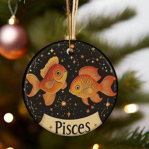 Pisces Zodiac Ce ramic Ornament Astrology Holiday Decor Pisces Circle Ornament